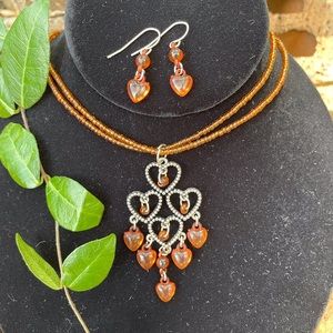 💎 Amber Heart Necklace & Earrings Set